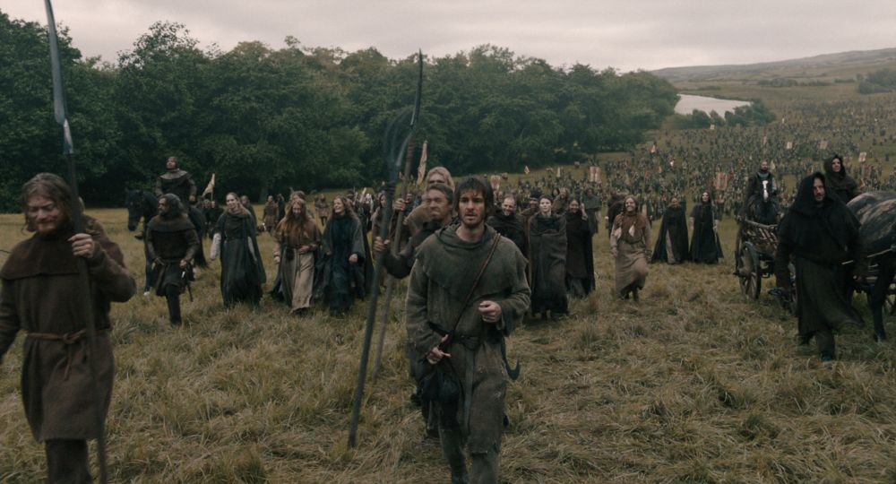 In "The Uprising," a new film about the Peasants' Revolt of 1381 directed by Paul Greengrass, Andrew Garfield portrays a serf-turned-insurrectionist wrestling with faith. (Focus Features)