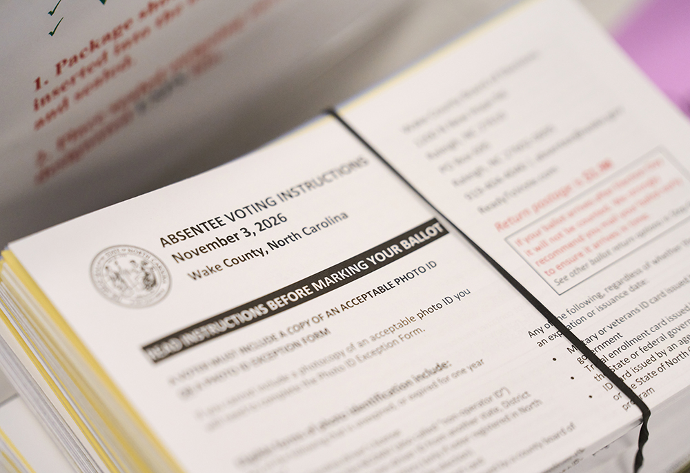 Absentee voting instructions for mail-in ballots are seen at the Wake County Board of Elections on Thursday, Sept. 3, 2026, in Raleigh, North Carolina. (AP photo/Matt Ramey)