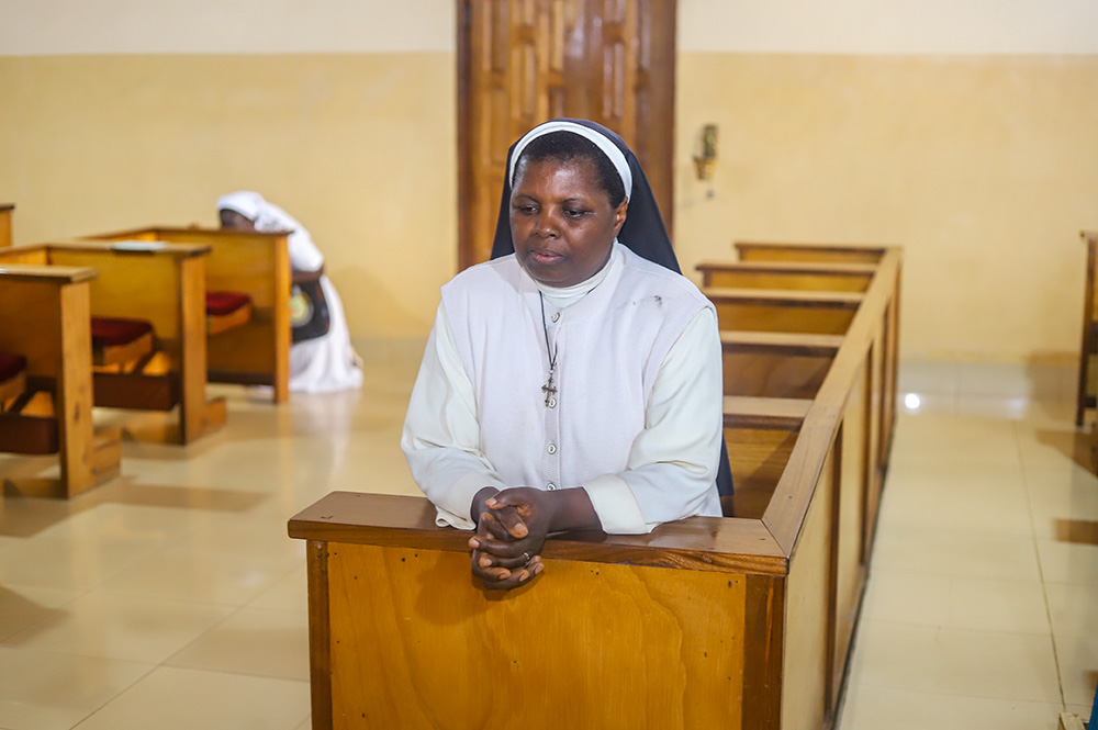 Sr. Ernestine Mbumenyuy of the Dominican contemplative nuns is pictured inside the chapel at the Monastery of St. Dominic in Bambui, Cameroon. (GSR photo/Doreen Ajiambo)