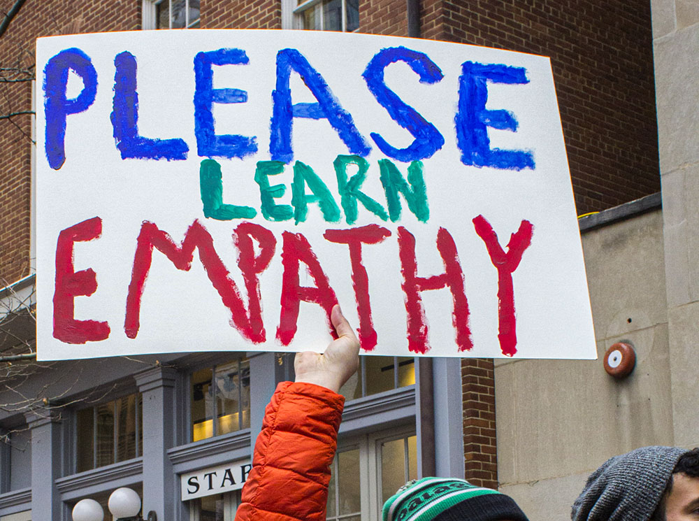 A sign promoting empathy is seen among protesters at Donald Trump's first presidential inauguration Jan. 20, 2017, in Washington, D.C. (Dreamstime/Arienne Davey)