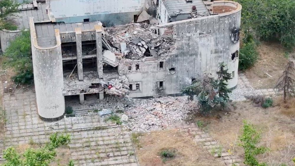 A still image taken from an undated drone video released Sept. 12, 2026, shows a destroyed building in Oleshky, the Kherson region of Russian-controlled Ukraine. (OSV News/Reuters/34th Separate Marine Brigade "Borysfen")
