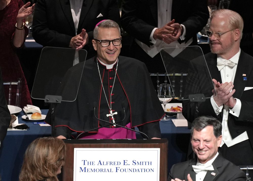 New York Archbishop Ronald Hicks smiles after being introduced during the 81st annual Alfred E. Smith Memorial Foundation Dinner at the Waldorf Astoria in New York City Oct. 15, 2026. (OSV News/Gregory A. Shemitz)