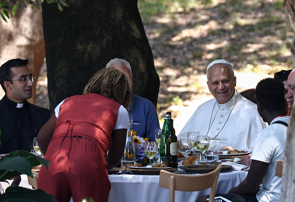 Pope Leo XIV has lunch with vulnerable people from the Diocese of Rome at Borgo Laudato Si, in the pontifical gardens of Castel Gandolfo, Italy, July 11, 2026. (OSV News/Reuters/Matteo Minnella)