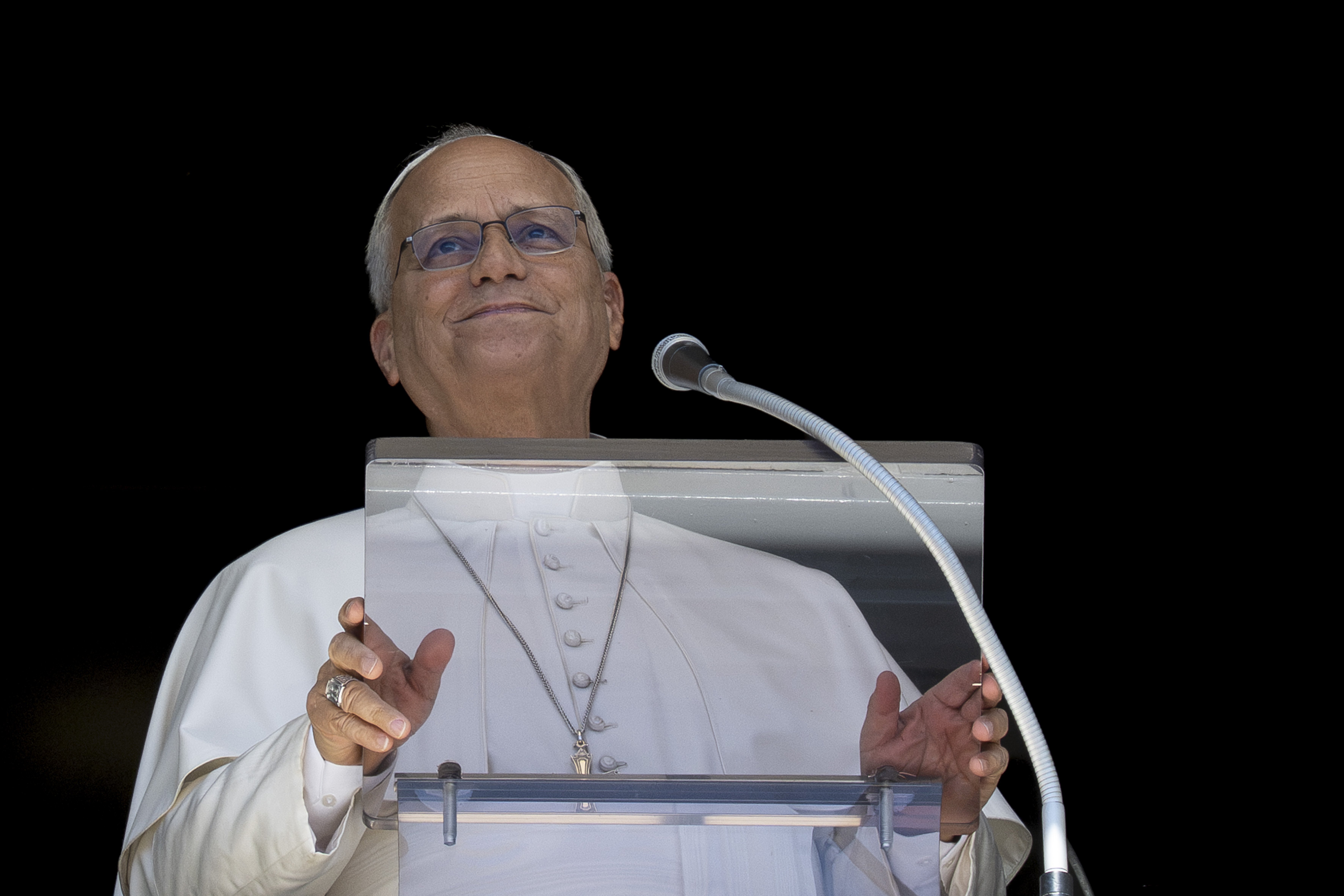 Pope Leo XIV is seen after the Angelus prayer in St. Peter's Square at the Vatican Sept. 13, 2026. After the Angelus on Oct. 11, he announced that he would undergo surgery to remove a lung nodule. (OSV News photo/Matteo Pernaselci, Vatican Media)