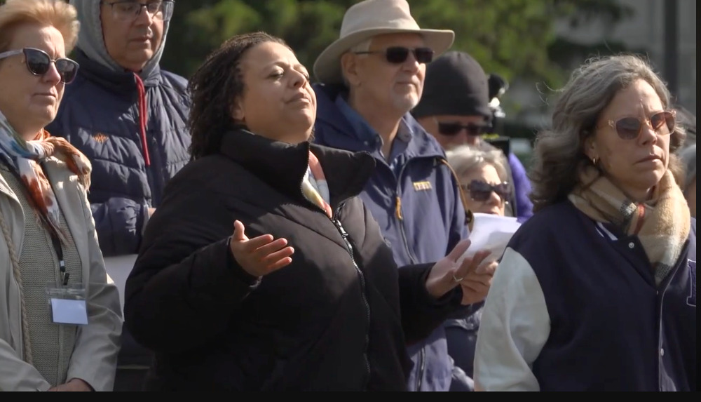 Catholics pray at a public Mass in front of the ICE processing facility in Indianapolis on May 2, 2026. (Courtesy of WTHR Indianapolis)
