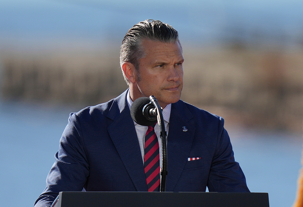 Defense Secretary Pete Hegseth speaks at an event for Anduril Industries, Inc., at Sparrows Point Shipyard, Oct. 6, 2026, in Sparrows Point, Maryland. (AP photo/Stephanie Scarbrough)