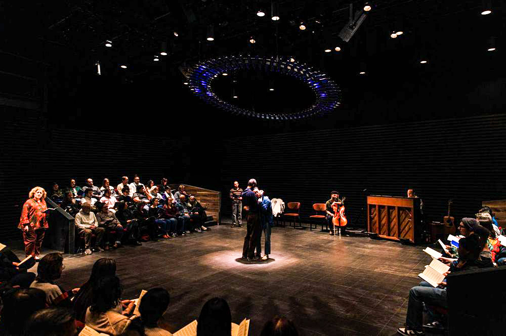 The off-Broadway musical "Night Side Songs" is performed at the Lincoln Center's Claire Tow Theater in 2026. (Marc J. Franklin)