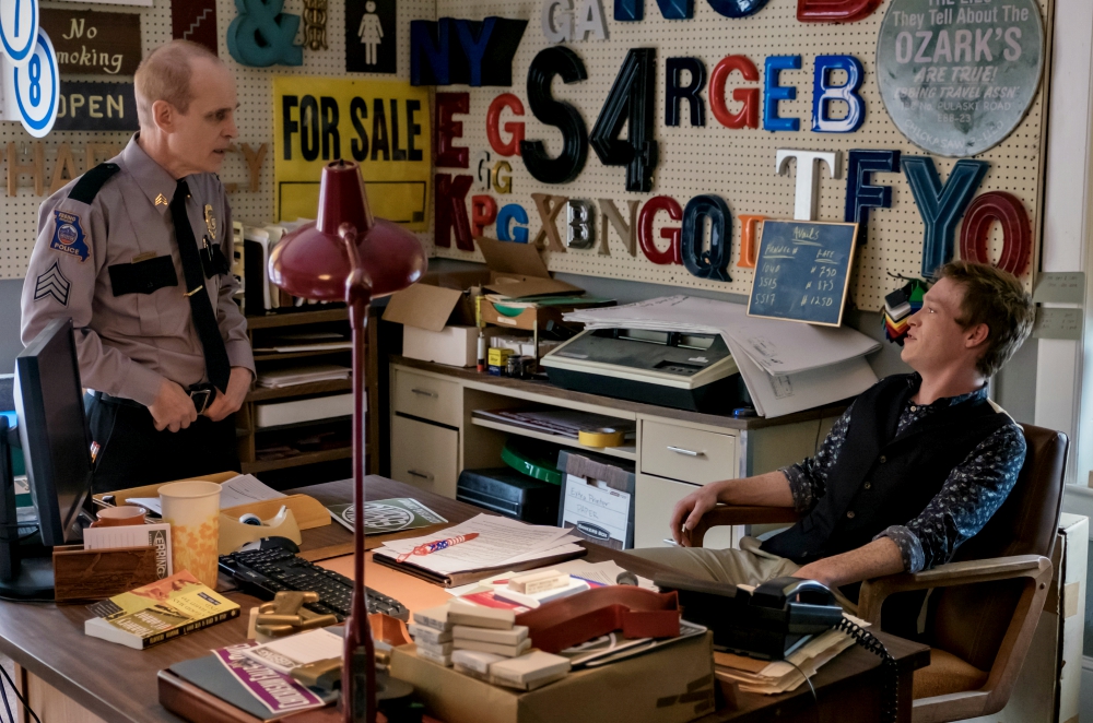 Blink and you miss it: Flannery O'Connor's short story collection "A Good Man Is Hard to Find" can be spotted on the desk of Red Welby (Caleb Landry Jones) as he talks to desk sergeant Cedric (Zeljko Ivanek) in "Three Billboards Outside Ebbing, Missouri."