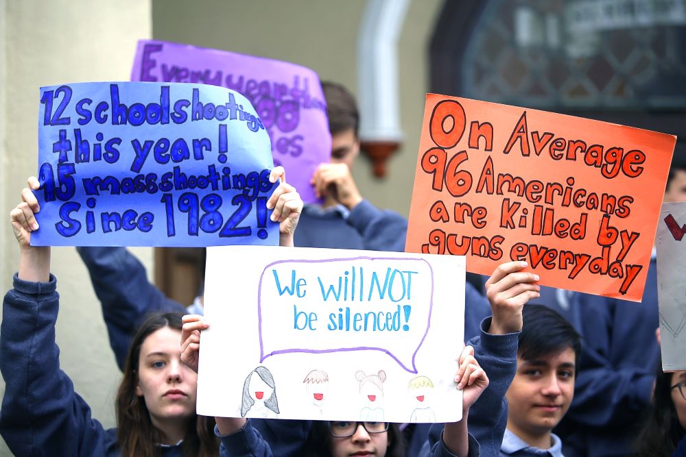 Students from St. Philip School in San Francisco were among thousands across the nation demonstrating March 14, 2018, marking the one-month anniversary of the murder of 17 people at Marjory Stoneman Douglas High School in Parkland, Florida. 