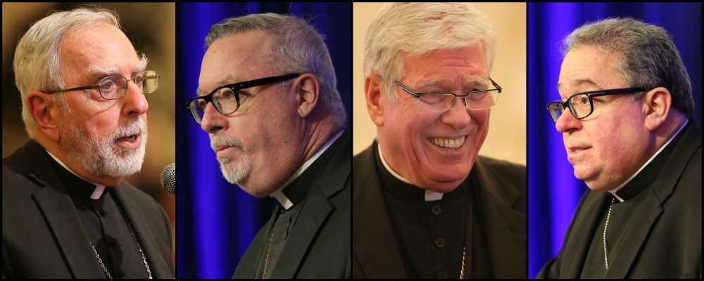 From left: Bishops Gerald Kicanas, Christopher Coyne, Frank Dewane and Michael Olson at the fall general assembly of the U.S. Conference of Catholic Bishops in Baltimore (CNS photos/Bob Roller)