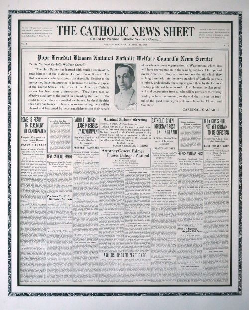 This is a copy of the April 11, 1920, issue of The Catholic News Sheet, produced by the National Catholic Welfare Council News Service, the precursor to Catholic News Service. (CNS)