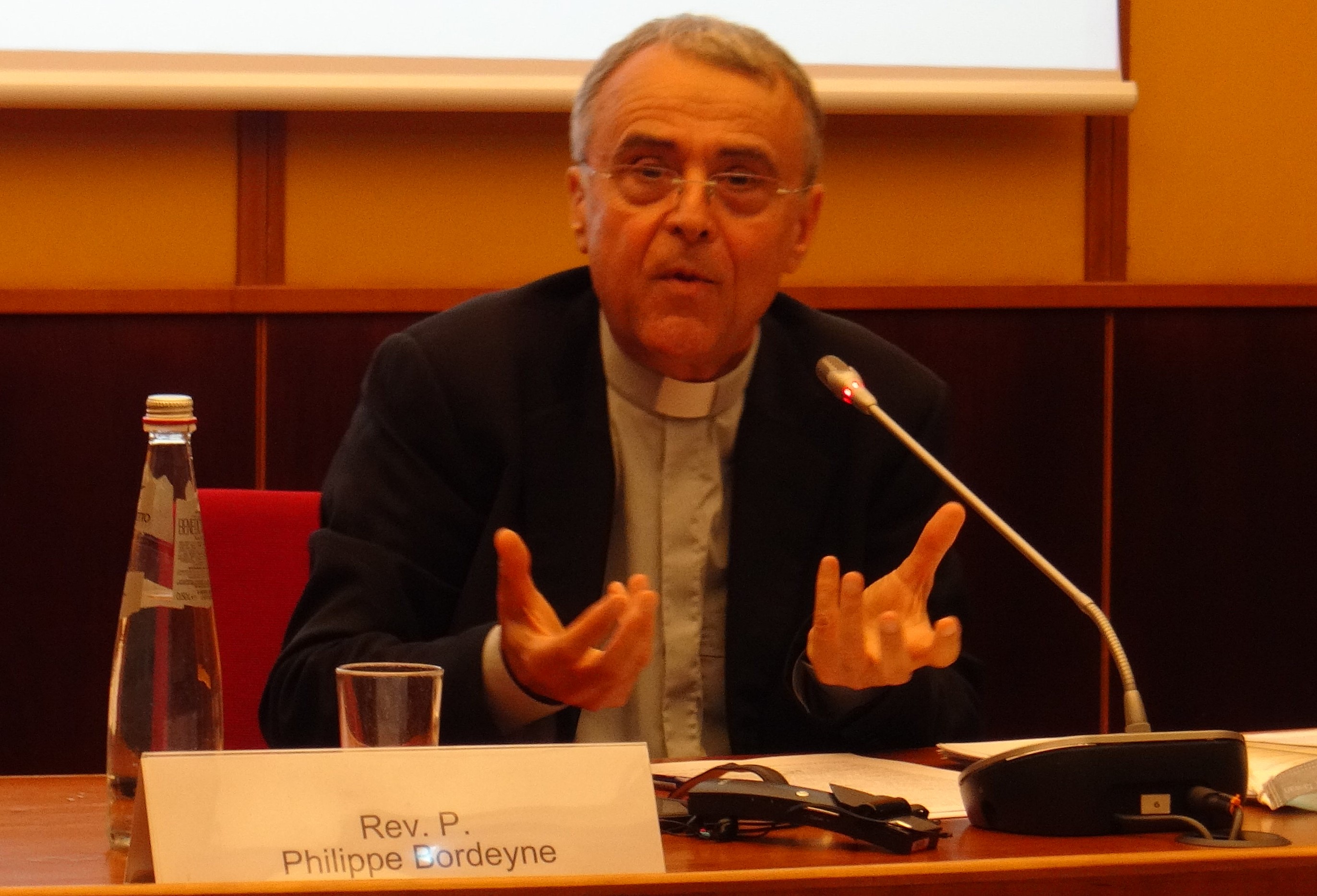 Fr. Philippe Bordeyne, rector of the Catholic Institute of Paris, speaks at the conference on Amoris Laetitia at Rome's Gregorian University. (Courtesy of the Pontifical Gregorian University/Arnaldo Casali)