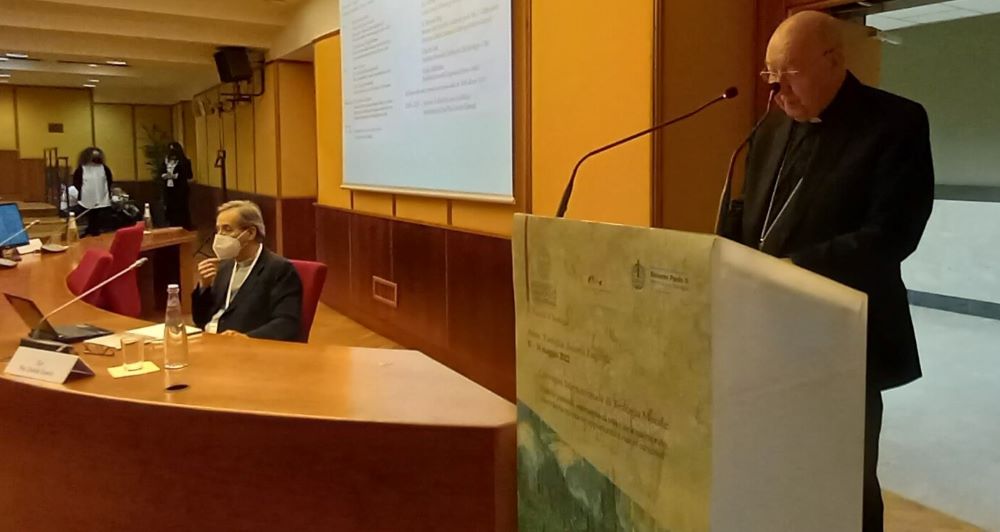 Cardinal Kevin Farrell, prefect of the Vatican's Dicastery for the Laity, the Family and Life speaks at the conference on Amoris Laetitia at Rome's Gregorian University. (Courtesy of the Pontifical Gregorian University/Arnaldo Casali)