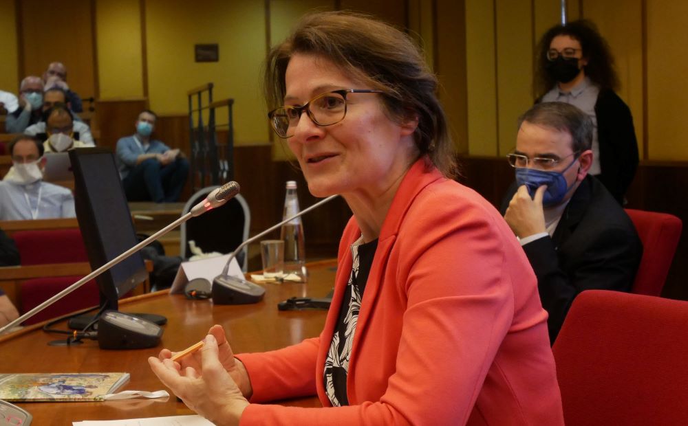 Sigrid Müller, a member of the theology faculty at the University of Vienna speaks at the conference on Amoris Laetitia at Rome's Gregorian University. (Courtesy of the Pontifical Gregorian University/Arnaldo Casali)