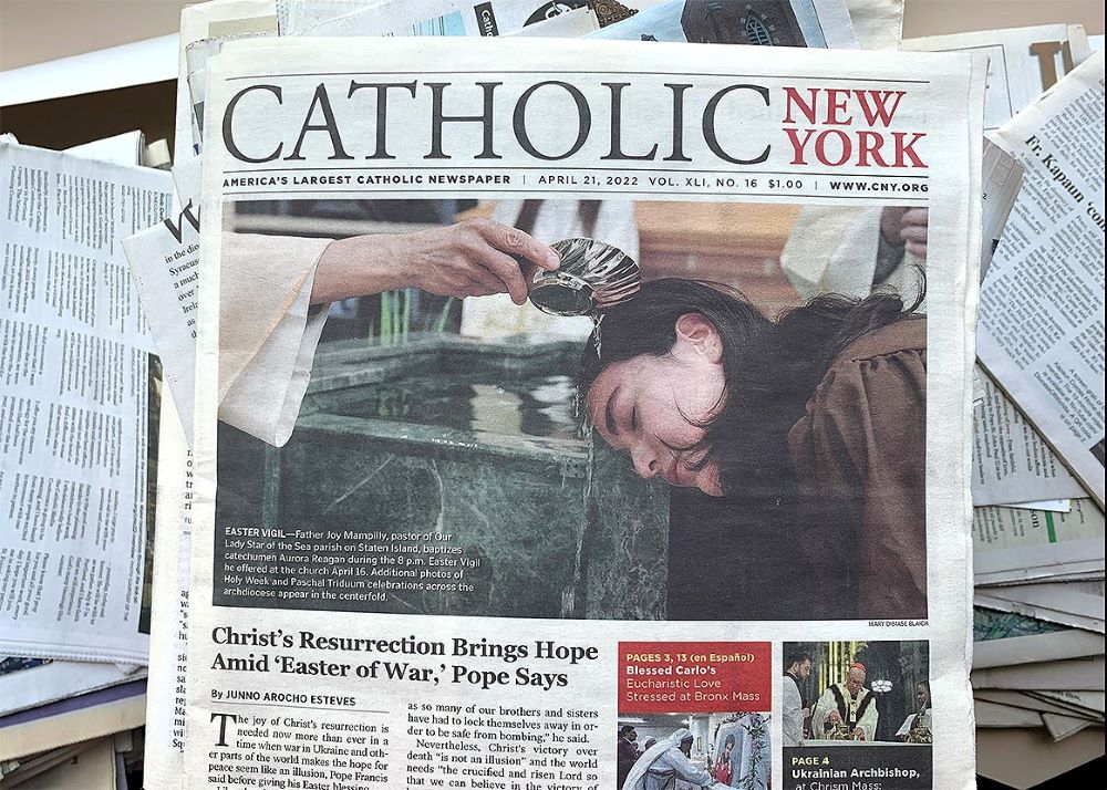 This is the front page of an issue of Catholic New York, newspaper of the Archdiocese of New York. Less than three weeks after news that Catholic News Service would cease U.S. operation at year's end, the publication announced it will publish its last iss
