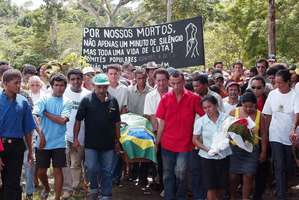 The coffin of slain U.S. missionary Sr. Dorothy Stang is carried by members of the Landless Movement during a funeral service Feb. 15, 2005, in Anapu, Brazil. 