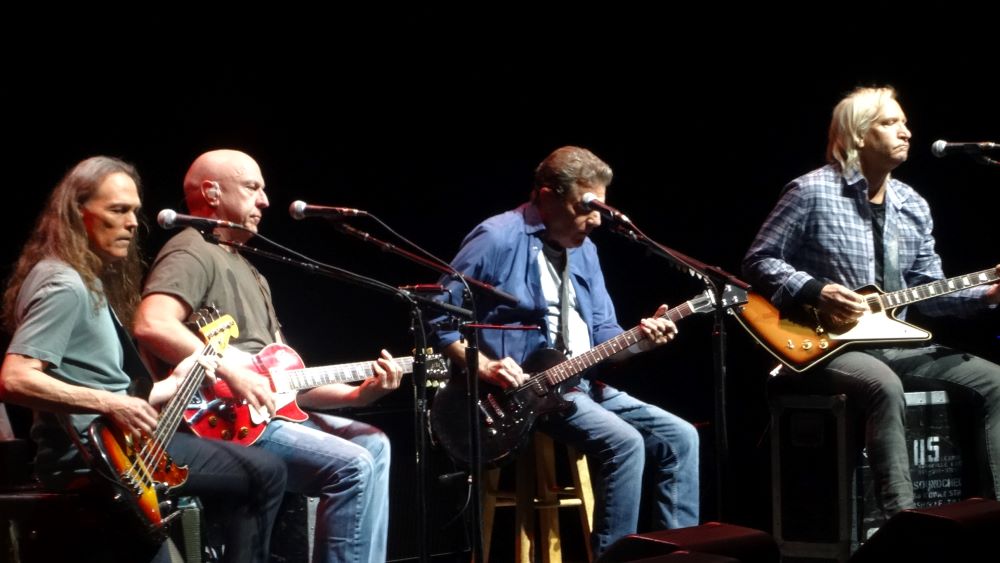 The Eagles perform during their "History of the Eagles" tour in Grand Rapids, Michigan, in September 2014. They are, from left, Timothy B. Schmit, Bernie Leadon, Glenn Frey and Joe Walsh. (Wikimedia Commons/Rachel Kramer)
