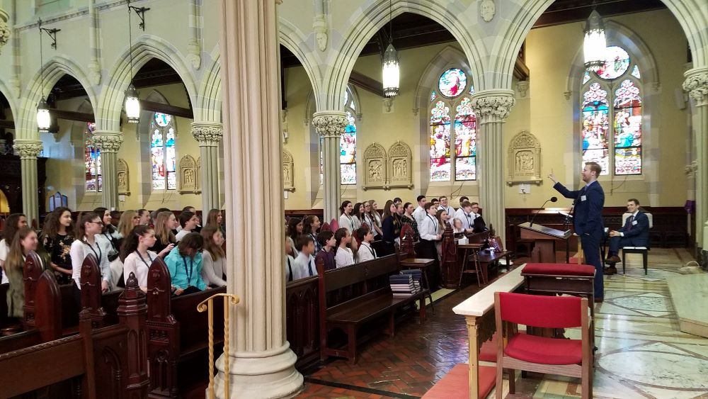 The April 6, 2019, Pueri Cantores Youth Choral Festival & Mass took place at St. Mary's Church in Newport, Rhode Island. Nine choirs from New Hampshire, Maine, Rhode Island and Massachusetts participated. (Courtesy of American Federation Pueri Cantores)
