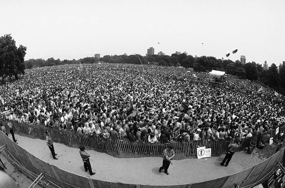 Hundreds of thousands of peaceful demonstrators gather in New York's Central Park June 12, 1982, for a massive rally demanding the abolition of nuclear weapons. (AP/Ray Stubblebine)
