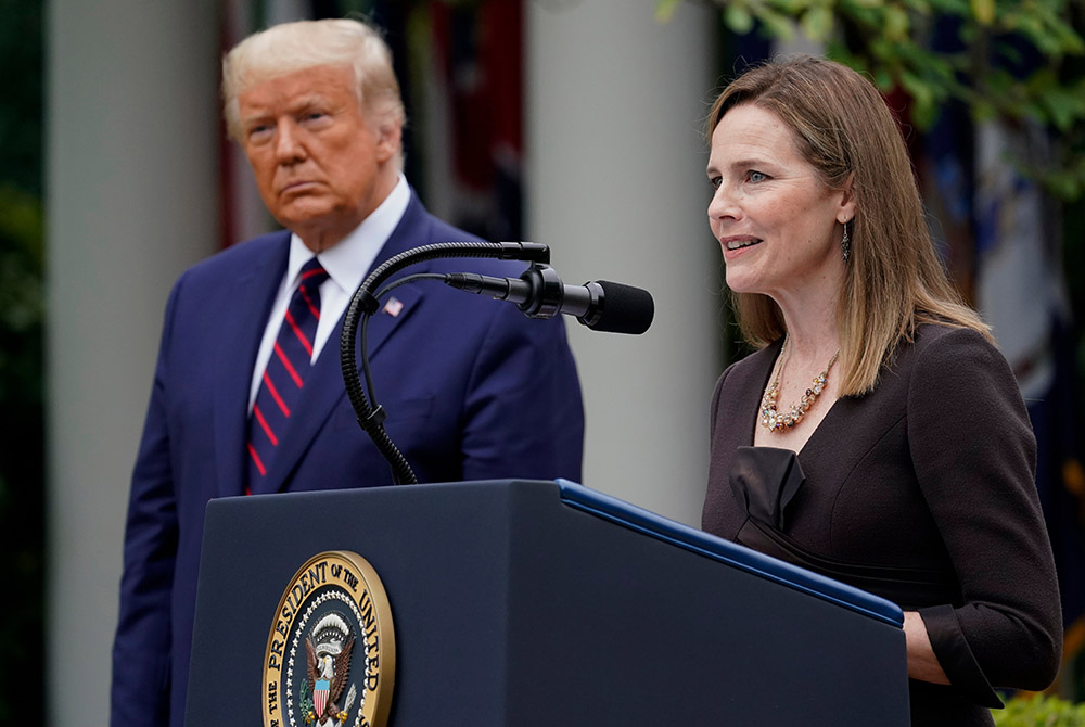 Judge Amy Coney Barrett speaks after President Donald Trump announced Barrett as his nominee to the Supreme Court, in the Rose Garden at the White House, Sept. 26, in Washington. (AP/Alex Brandon)