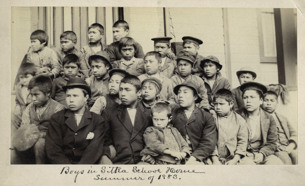 This photo shows students at a Presbyterian boarding school in Sitka, Alaska, in the summer of 1883. (AP/Presbyterian Historical Society, Philadelphia)