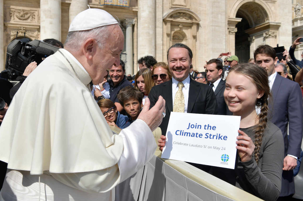 Despite Pope Francis' words in Laudato Si', millions of Catholics, including bishops, are ignoring the looming climate apocalypse and the individual and systemic conversion needed to address it. Pope Francis greets Swedish teenage environmental activist G