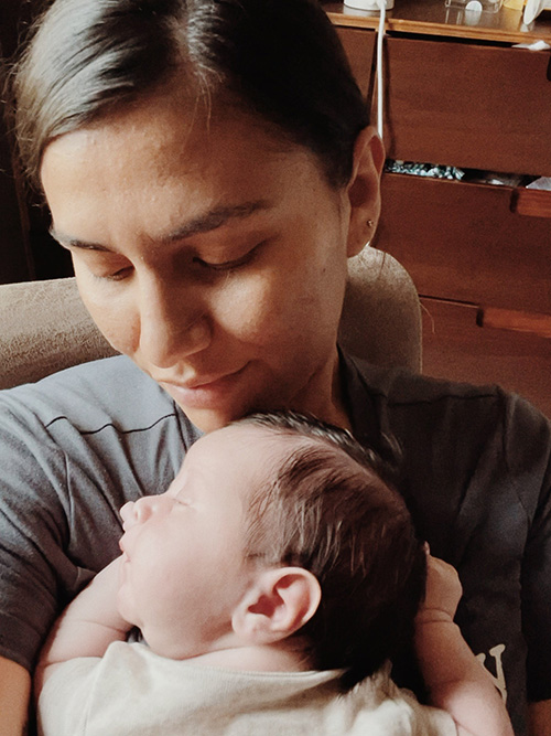 Araceli Palafox holds baby James shortly after he is born in Coachella Valley, California, June 2021. (Courtesy of Araceli Palafox)