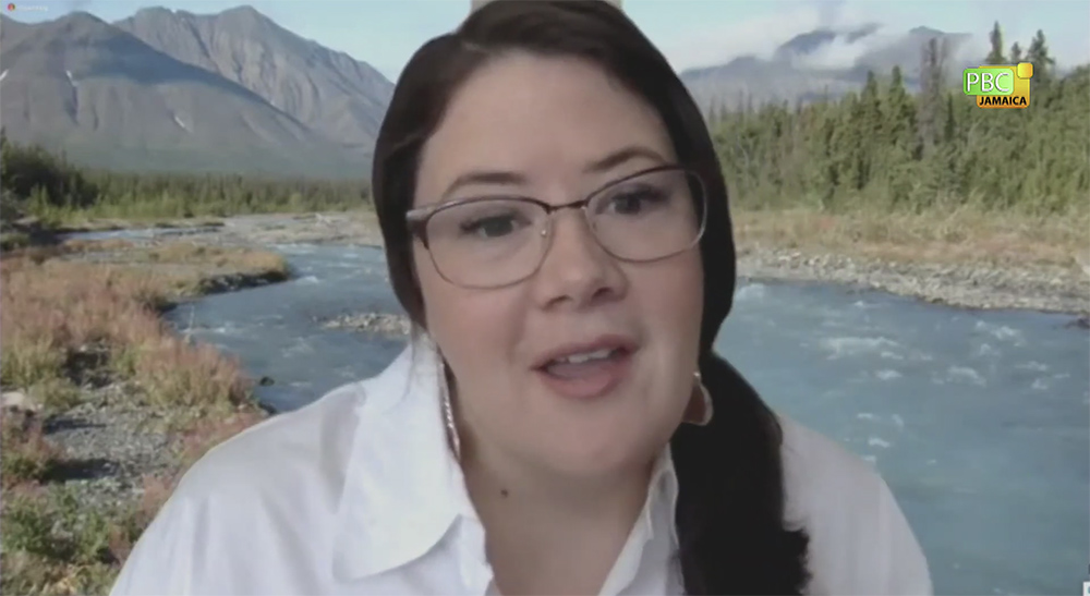 Kluane Adamek, Yukon regional chief of the Assembly of First Nations, speaks during the May 27 seminar sponsored by the Vatican and the U.N. Food and Agriculture Organization. (NCR screenshot) Kluane Adamek, Yukon regional chief of the Assembly of First Nations, speaks during the May 27 seminar sponsored by the Vatican and the U.N. Food and Agriculture Organization. (NCR screenshot)