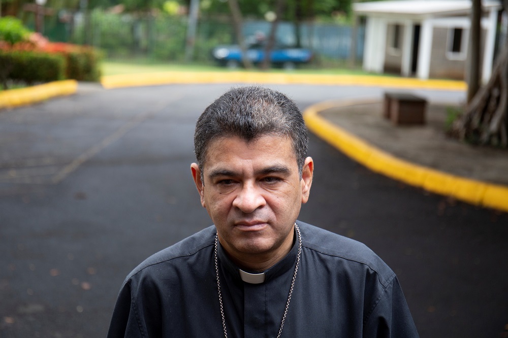 Bishop Rolando Álvarez of Matagalpa poses for a photo at a Catholic church where he had been taking refuge, alleging he had been targeted by the police, in Managua, Nicaragua, in this May 20, 2022, file photo