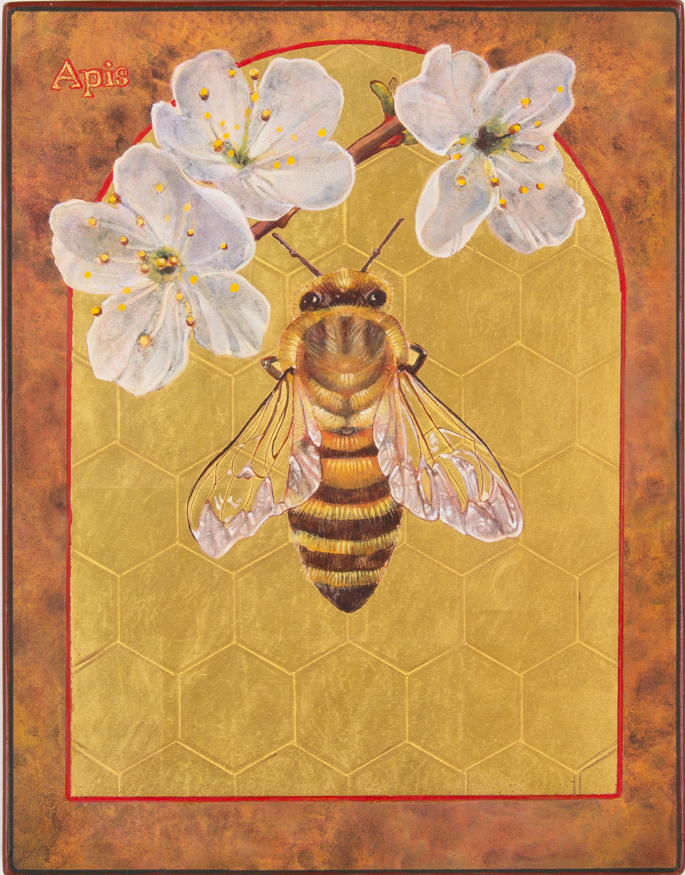 "Apis, the Honey Bee," Angela Manno, 2019, egg tempera and gold leaf on wood (Courtesy of the artist) "Apis, the Honey Bee," Angela Manno, 2019, egg tempera and gold leaf on wood (Courtesy of the artist)