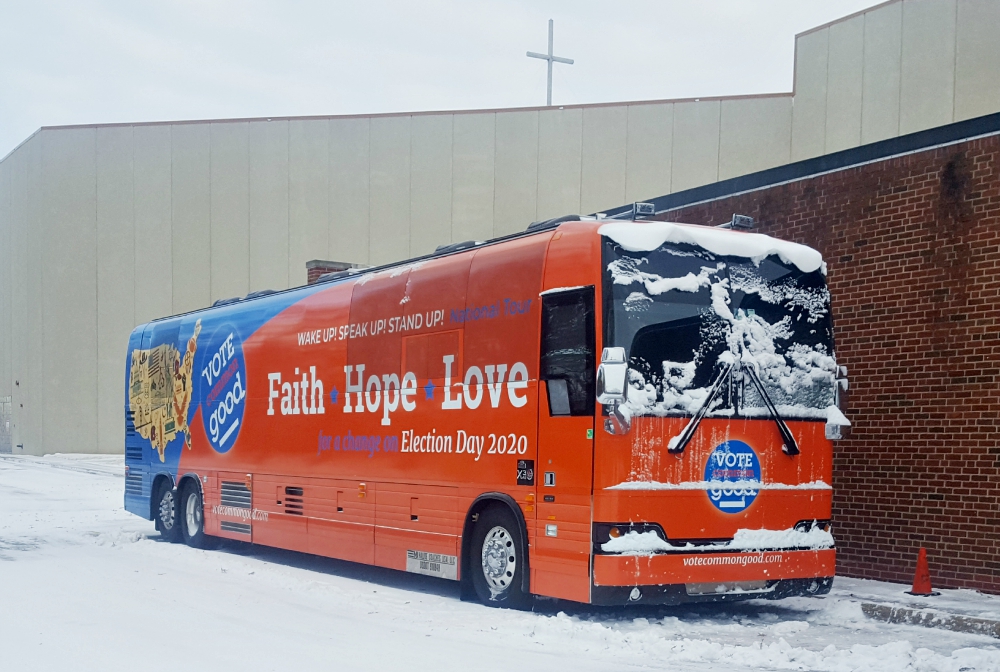 The Vote Common Good summit in Des Moines, Iowa, kicked off a 50-state bus tour, as the organization tries to bring progressive Catholics and evangelicals together to stop the reelection of Donald Trump. (NCR photo/Heidi Schlumpf)