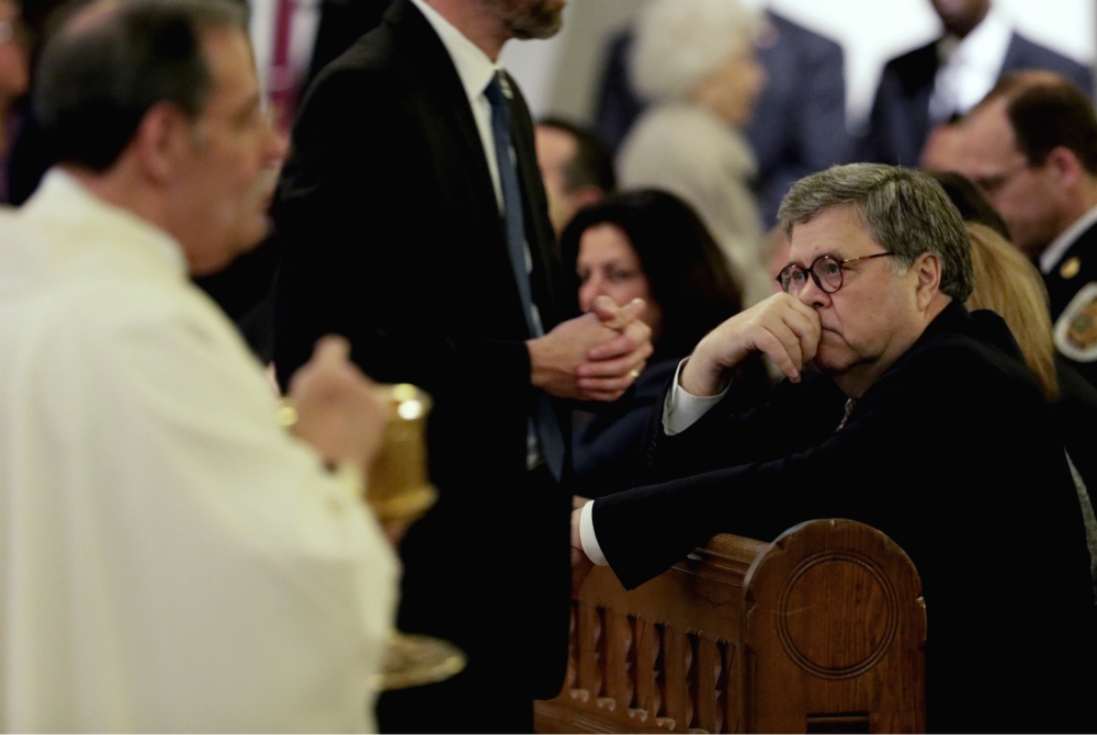 U.S. Attorney General William Barr attends the annual Blue Mass for law enforcers and firefighters at St. Patrick's Catholic Church in Washington, D.C., May 7, 2019. (Flickr/U.S. Customs and Border Protection/Glenn Fawcett) U.S. Attorney General William Barr attends the annual Blue Mass for law enforcers and firefighters at St. Patrick's Catholic Church in Washington, D.C., May 7, 2019. (Flickr/U.S. Customs and Border Protection/Glenn Fawcett)