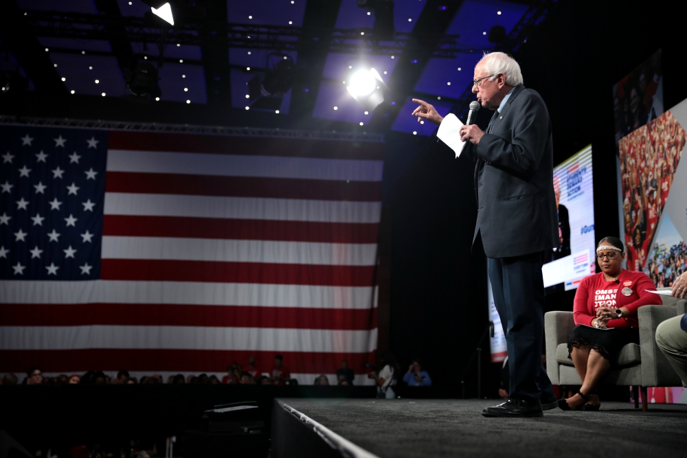 Sen. Bernie Sanders speaks at the Presidential Gun Sense Forum hosted by Everytown for Gun Safety and Moms Demand Action at the Iowa Events Center in Des Moines Aug. 10, 2019. (Wikimedia Commons/Gage Skidmore) Sen. Bernie Sanders speaks at the Presidential Gun Sense Forum hosted by Everytown for Gun Safety and Moms Demand Action at the Iowa Events Center in Des Moines Aug. 10, 2019. (Wikimedia Commons/Gage Skidmore)
