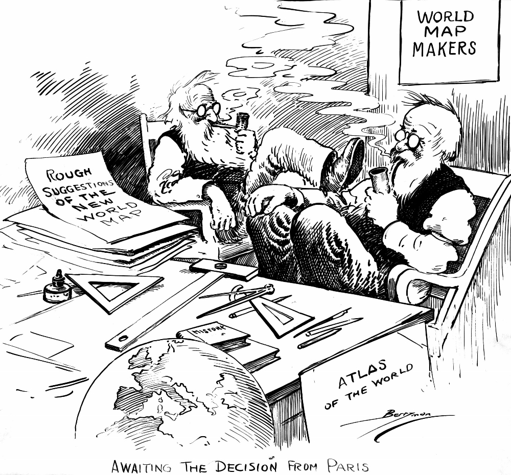 A January 1919 cartoon by U.S. cartoonist Clifford Berryman comments on the Great War's peace negotiations then ongoing in Paris. (U.S. National Archives/Berryman Political Cartoon Collection) A January 1919 cartoon by U.S. cartoonist Clifford Berryman comments on the Great War's peace negotiations then ongoing in Paris. (U.S. National Archives/Berryman Political Cartoon Collection)