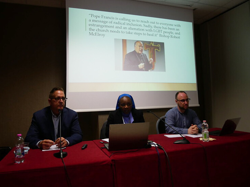 Aaron Bianco gives a presentation during a May 11-15 international conference on Amoris Laetitia in Rome. He celebrated the landmark document in his talk but also highlighted what he sees as its shortcomings. (Courtesy of Aaron Bianco)