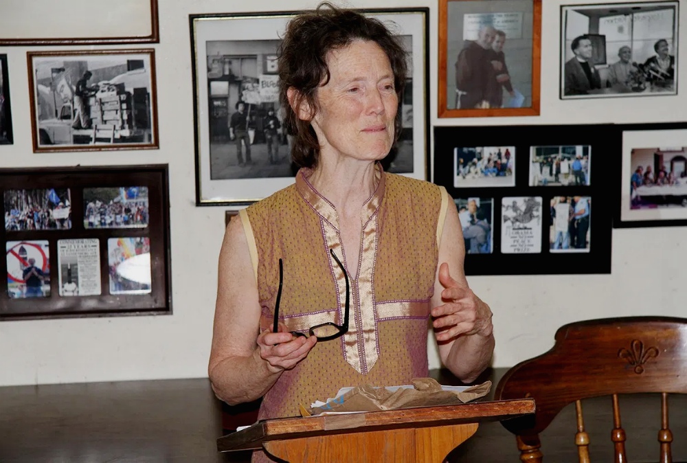 Plowshares activist Clare Grady speaks at the Los Angeles Catholic Worker on Oct. 3, 2018. (Mike Wisniewski) Plowshares activist Clare Grady speaks at the Los Angeles Catholic Worker on Oct. 3, 2018. (Mike Wisniewski)