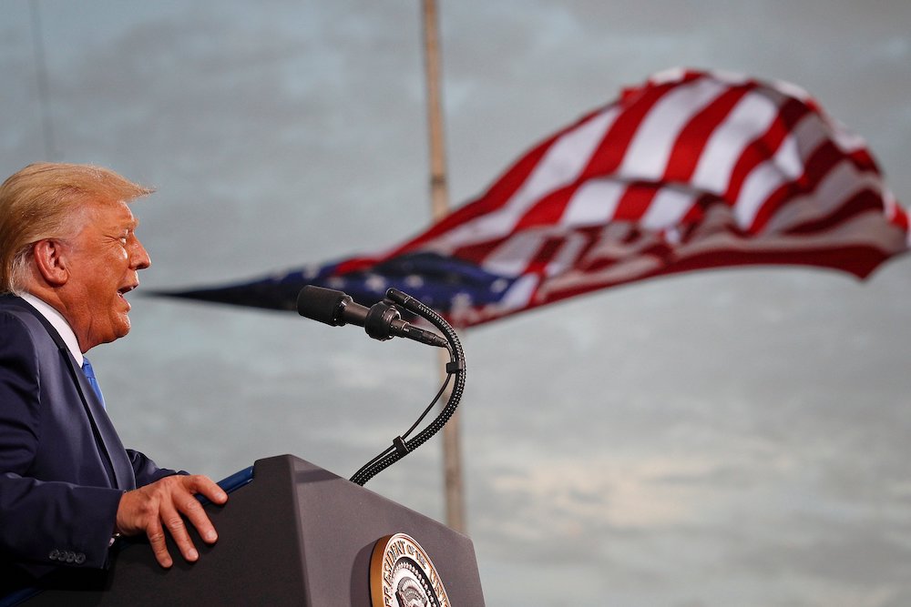 President Donald Trump speaks during a campaign rally at Cecil Airport in Jacksonville, Florida, Sept. 24. (CNS/Reuters/Tom Brenner) President Donald Trump speaks during a campaign rally at Cecil Airport in Jacksonville, Florida, Sept. 24. (CNS/Reuters/Tom Brenner)