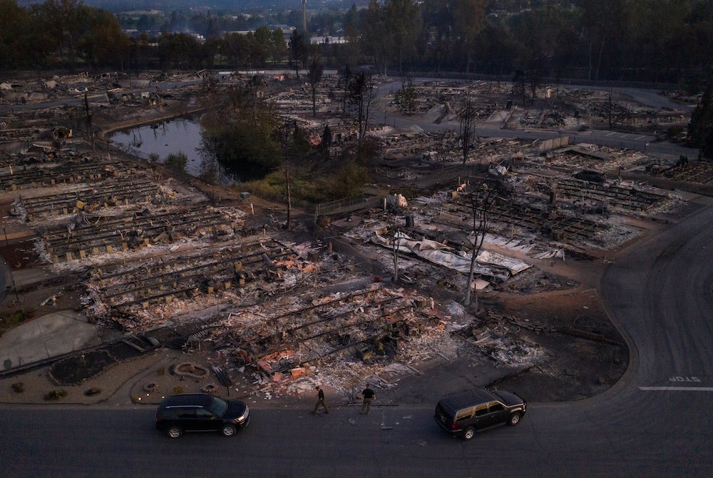 A neighborhood in Phoenix, Oregon, is seen Sept. 9 after the Almeda fire swept through the area. (CNS/Reuters/Adrees Latif)