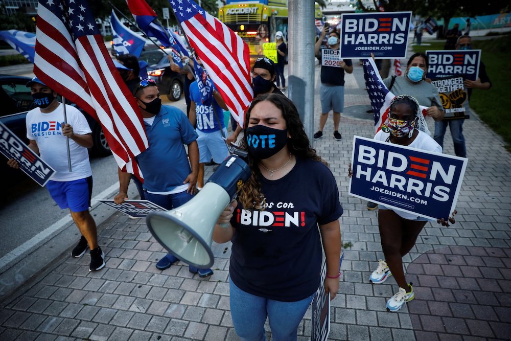 Supporters of Democratic presidential nominee Joe Biden are seen in Miami Oct. 5. (CNS/Reuters/Marco Bello) Supporters of Democratic presidential nominee Joe Biden are seen in Miami Oct. 5. (CNS/Reuters/Marco Bello)