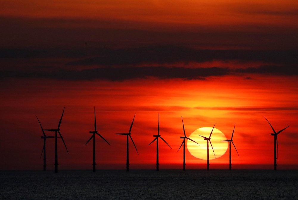 A wind turbine farm near New Brighton, England (CNS/Reuters/Phil Noble)