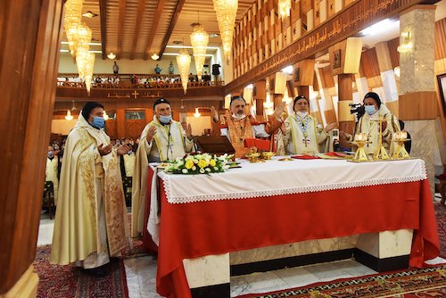 Syriac Catholic Patriarch Ignace Joseph III Younan celebrates Mass at Our Lady of Salvation Cathedral in Baghdad Oct. 31, commemorating the 10th anniversary of the massacre at the church. (CNS/Courtesy of the Syriac Catholic Patriarchate)