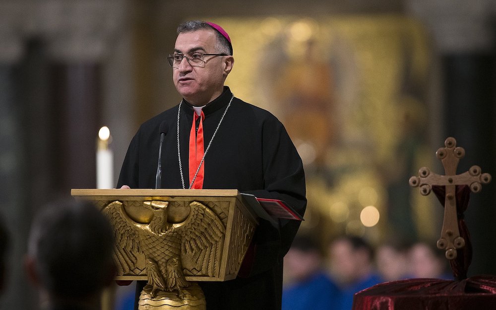 Chaldean Catholic Archbishop Bashar Warda of Irbil, Iraq, gives a testimony of Christian persecution Nov. 28, 2018, during a vespers service in the Crypt Church at the Basilica of the National Shrine of the Immaculate Conception in Washington. (CNS/Tyler 