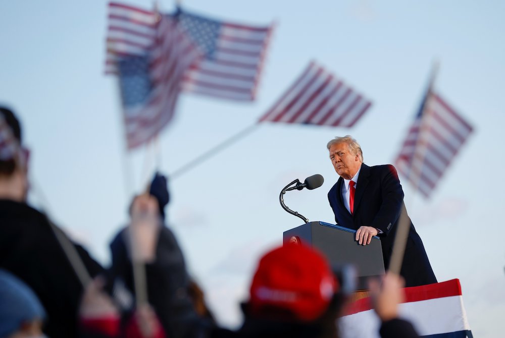 President Donald Trump speaks at Joint Base Andrews in Maryland Jan. 20, 2021, ahead of President-elect Joe Biden's inauguration. (CNS/Reuters/Carlos Barria)