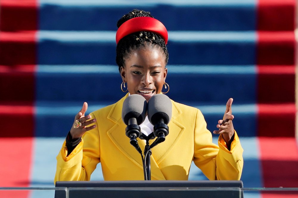 National Youth Poet Laureate Amanda Gorman reads her poem, "The Hill We Climb," during the inauguration of Joe Biden as the 46th president of the United States at the Capitol in Washington Jan. 20, 2021. (CNS/Reuters pool/Patrick Semansky)