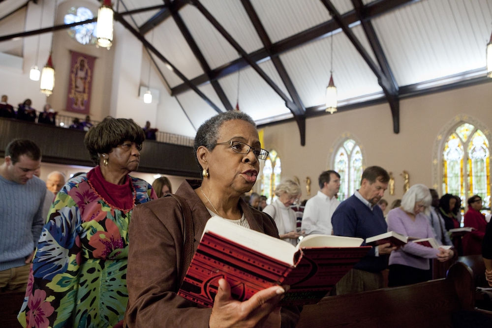 People sing during Mass at St. Joseph's Catholic Church in Alexandria, Virginia, in 2011. (CNS/Nancy Phelan Wiechec)
