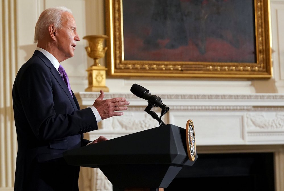 President Joe Biden speaks at the White House in Washington Jan. 26, 2021. (CNS/Reuters/Kevin Lamarque) President Joe Biden speaks at the White House in Washington Jan. 26, 2021. (CNS/Reuters/Kevin Lamarque)