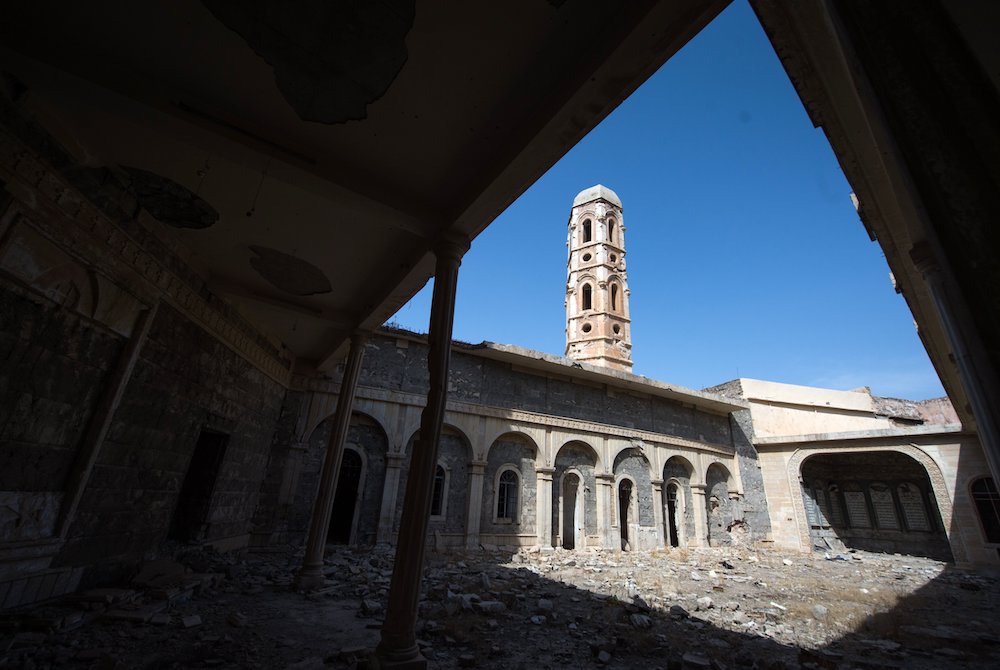 Debris is seen outside the Church of St. Thomas in Mosul, Iraq, in June 2019. (CNS/Marcin Mazur)