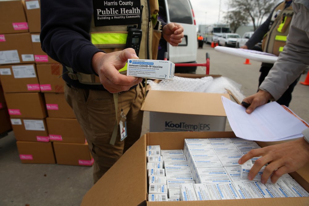Harris County Public Health workers at NRG Stadium in Houston receive 12,000 doses of the Johnson & Johnson coronavirus vaccine March 2, 2021. (CNS/Reuters/Harris County Public Health) Harris County Public Health workers at NRG Stadium in Houston receive 12,000 doses of the Johnson & Johnson coronavirus vaccine March 2, 2021. (CNS/Reuters/Harris County Public Health)