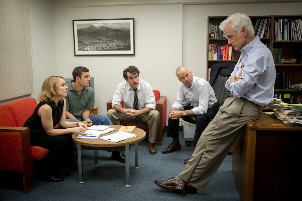 Rachel McAdams, Mark Ruffalo, Brian d'Arcy James, Michael Keaton and John Slattery star in a scene from the movie "Spotlight," which chronicles the Boston Globe's uncovering of the clergy sex abuse scandal in the Archdiocese of Boston in 2002. (CNS/Open R