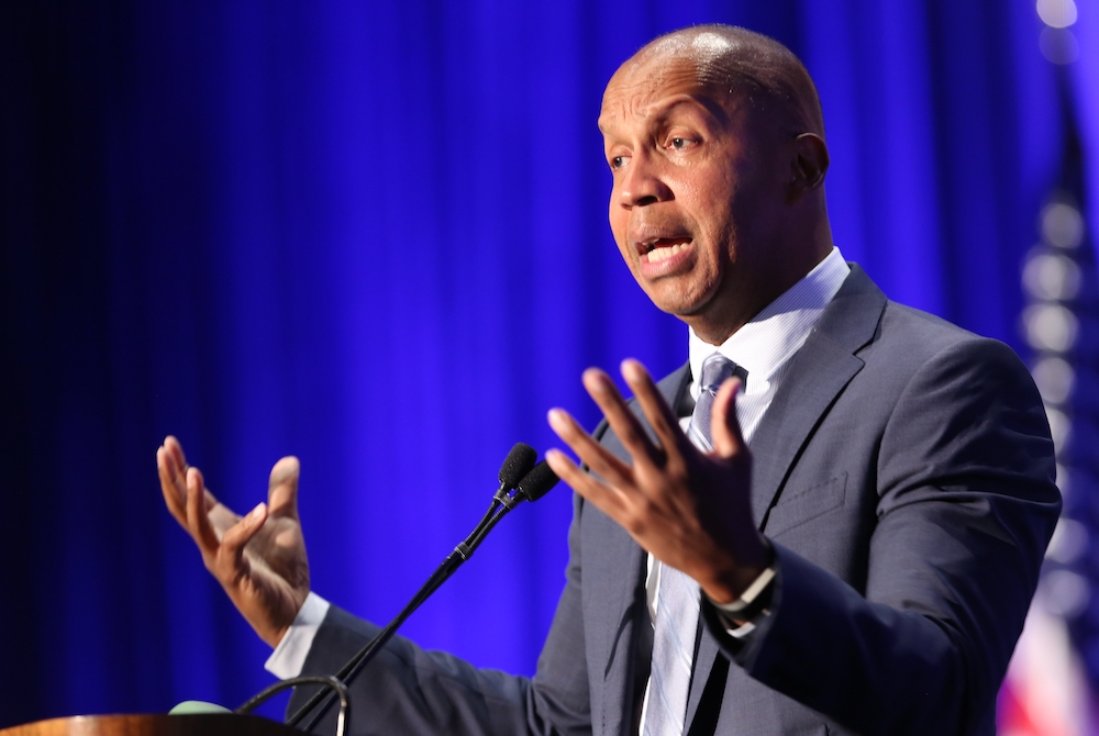 Bryan Stevenson, founder and executive director of Equal Justice Initiative in Montgomery, Alabama, speaks June 14, 2018, during the U.S. Conference of Catholic Bishops' annual spring assembly in Fort Lauderdale, Florida. (CNS/Bob Roller) Bryan Stevenson, founder and executive director of Equal Justice Initiative in Montgomery, Alabama, speaks June 14, 2018, during the U.S. Conference of Catholic Bishops' annual spring assembly in Fort Lauderdale, Florida. (CNS/Bob Roller)